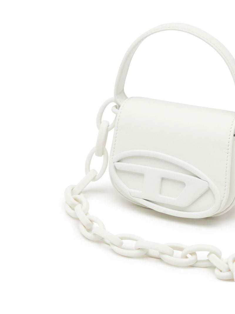 White 1dr Mini Leather Tote Bag