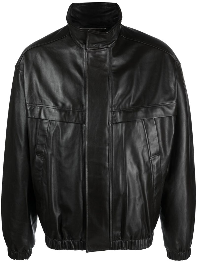 Brown Yoke-detail Leather Jacket