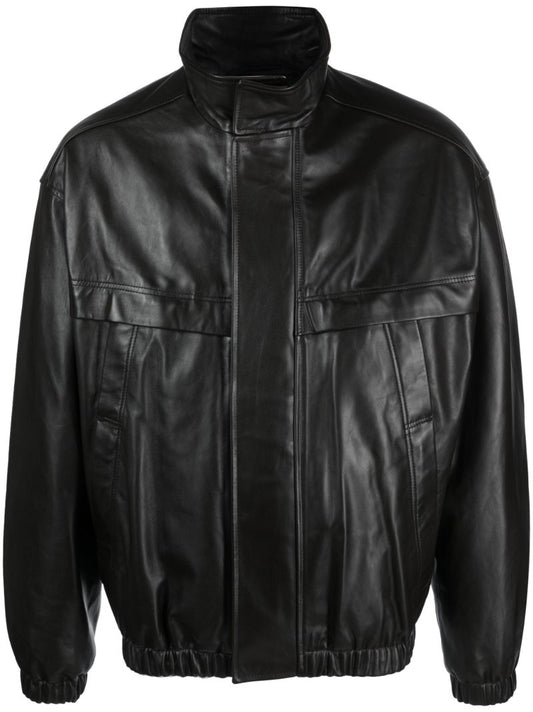 Brown Yoke-detail Leather Jacket