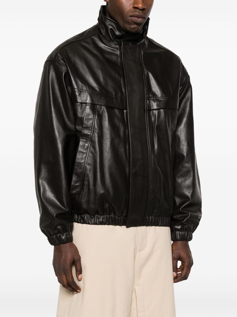 Brown Yoke-detail Leather Jacket