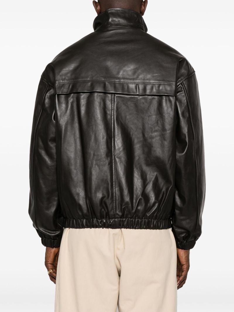 Brown Yoke-detail Leather Jacket