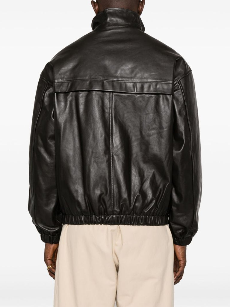 Brown Yoke-detail Leather Jacket