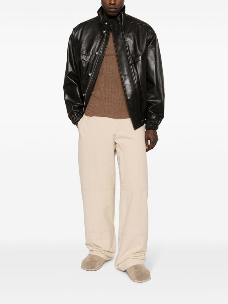 Brown Yoke-detail Leather Jacket