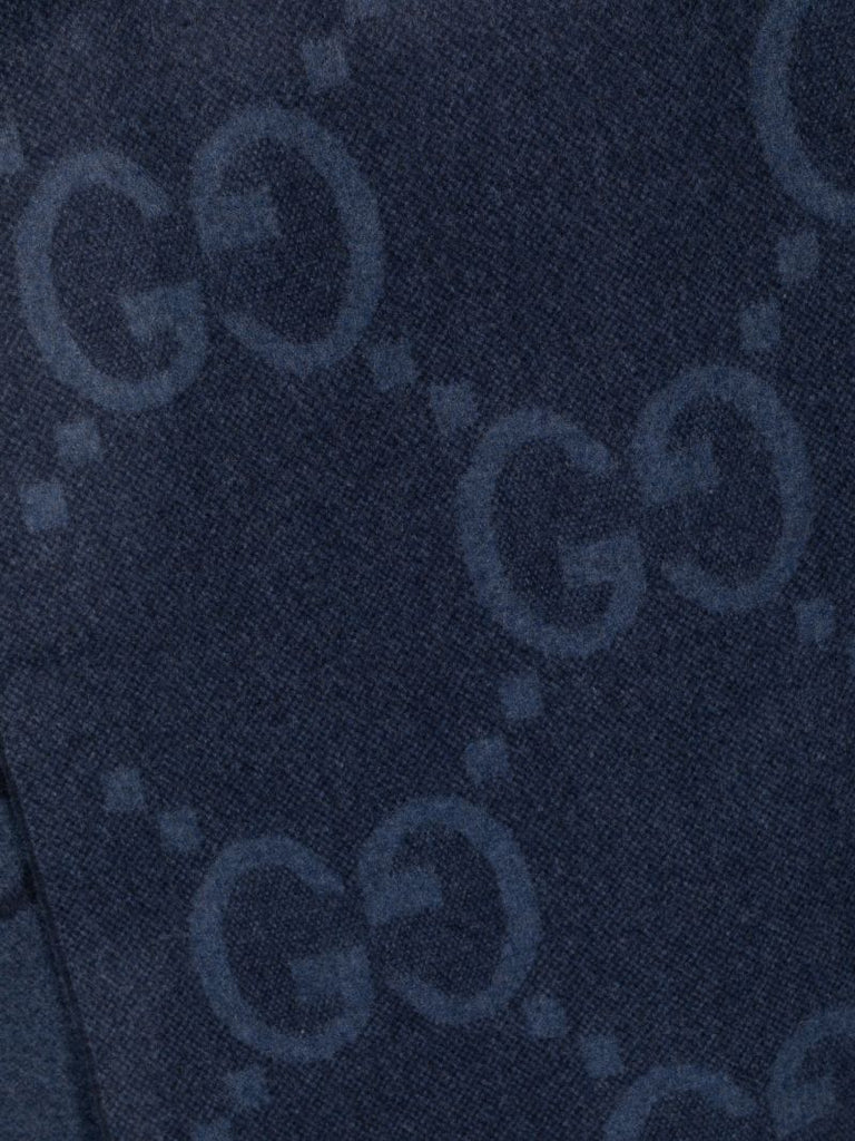Blue Intarsia Gg-logo Cashmere Scarf