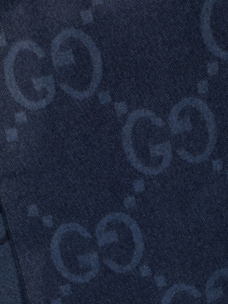 Blue Intarsia Gg-logo Cashmere Scarf