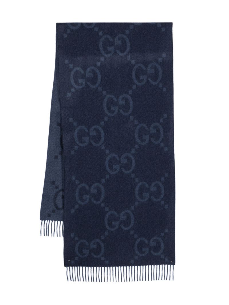 Blue Intarsia Gg-logo Cashmere Scarf