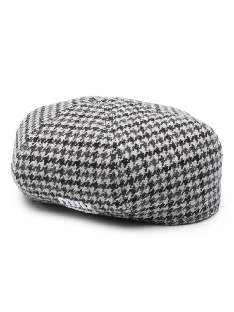 Grey Houndstooth Wool Beret