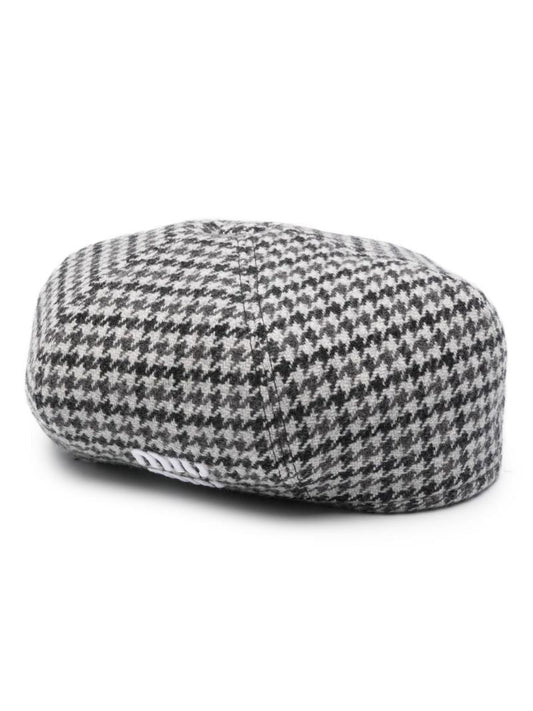 Grey Houndstooth Wool Beret