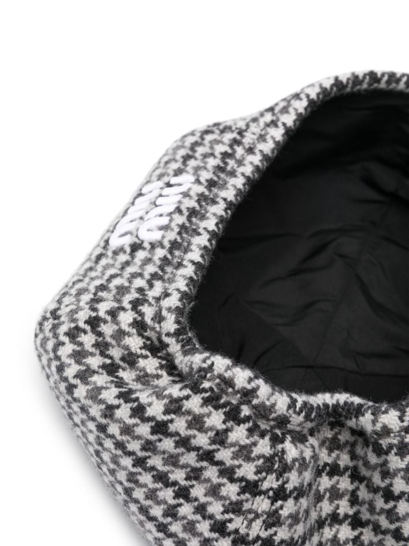 Grey Houndstooth Wool Beret