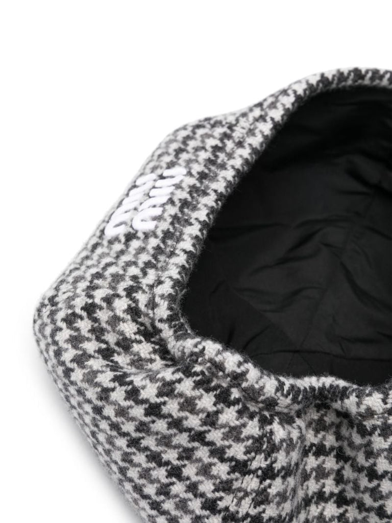 Grey Houndstooth Wool Beret