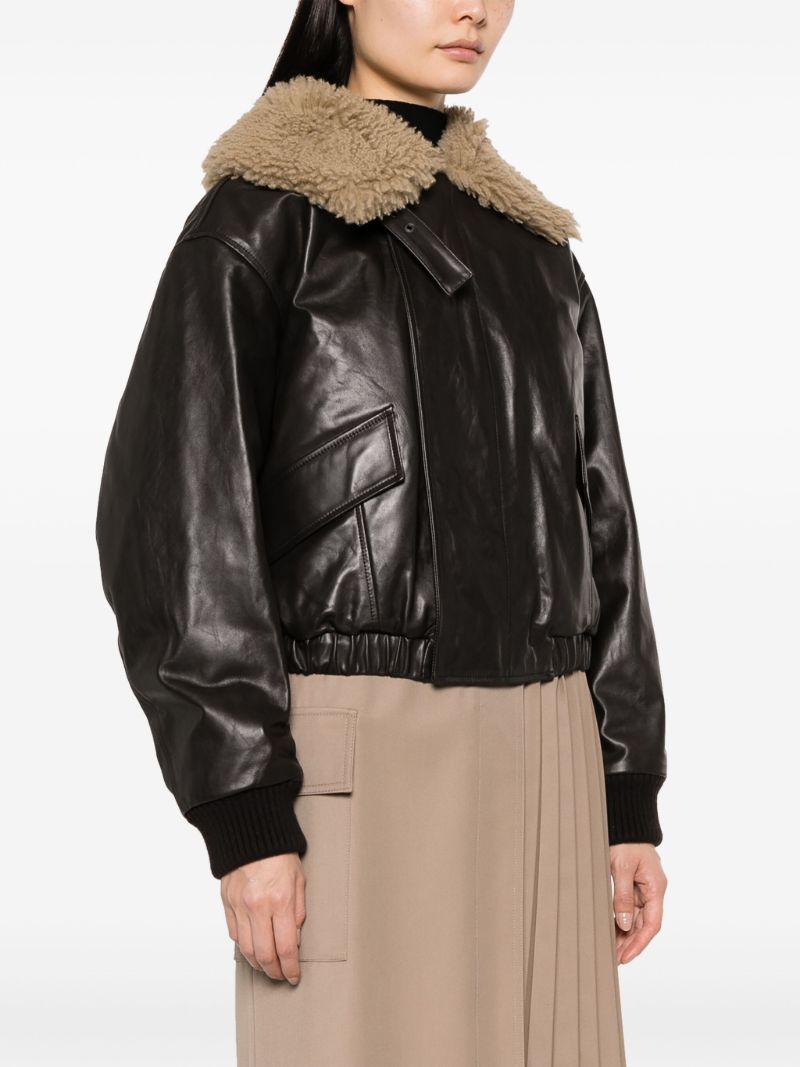 Brown Shearling-collar Leather Jacket