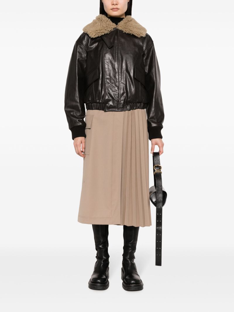 Brown Shearling-collar Leather Jacket