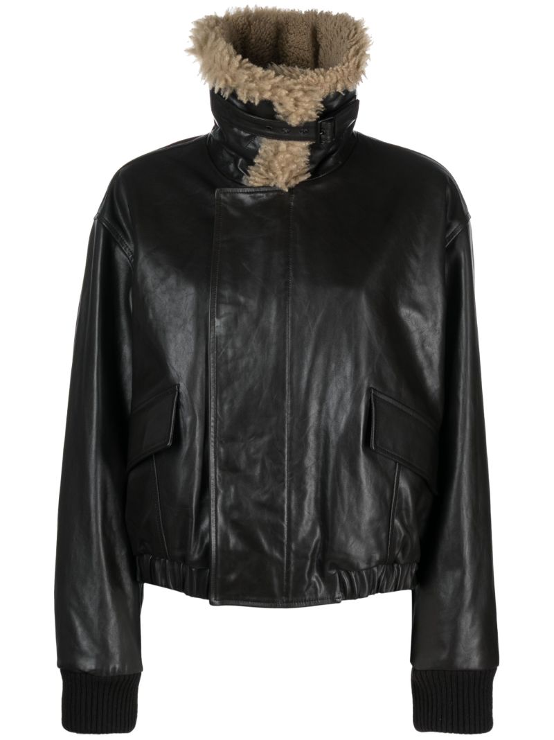 Brown Shearling-collar Leather Jacket