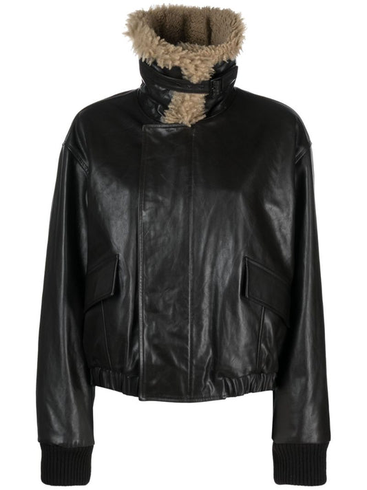 Brown Shearling-collar Leather Jacket