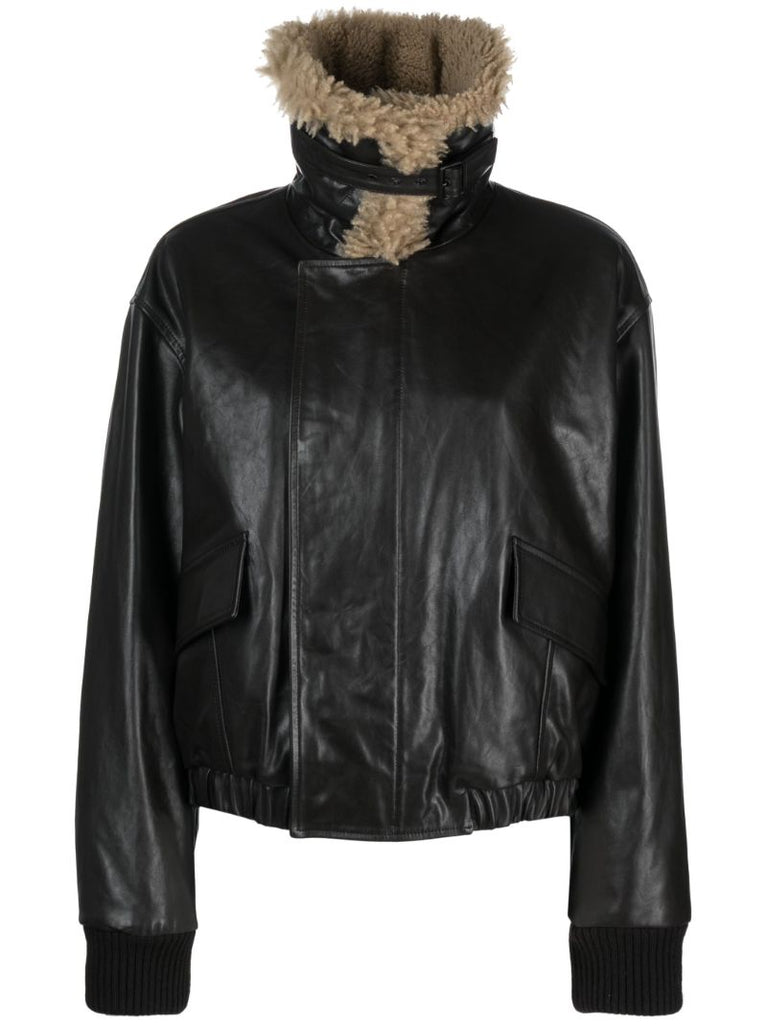 Brown Shearling-collar Leather Jacket