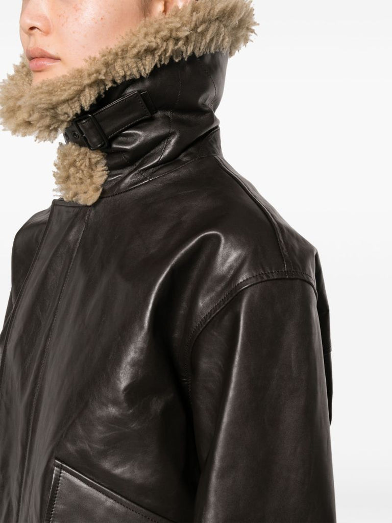 Brown Shearling-collar Leather Jacket