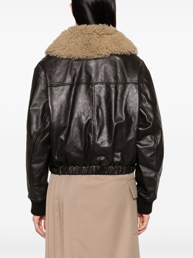Brown Shearling-collar Leather Jacket