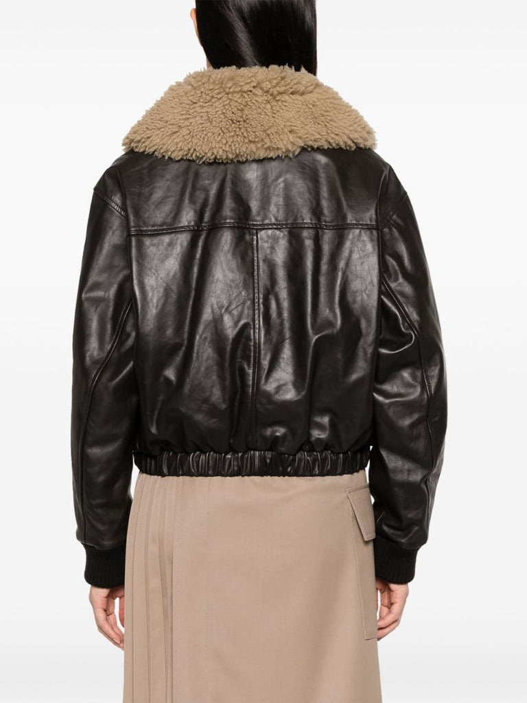 Brown Shearling-collar Leather Jacket