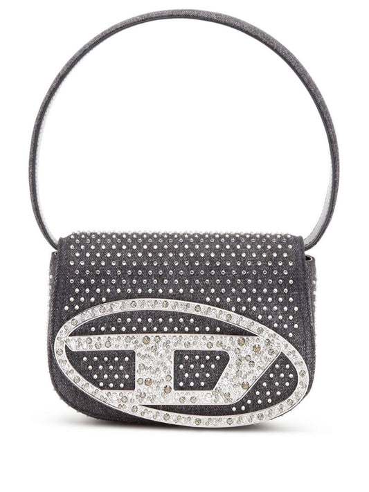 Black 1dr Crystal Denim Shoulder Bag