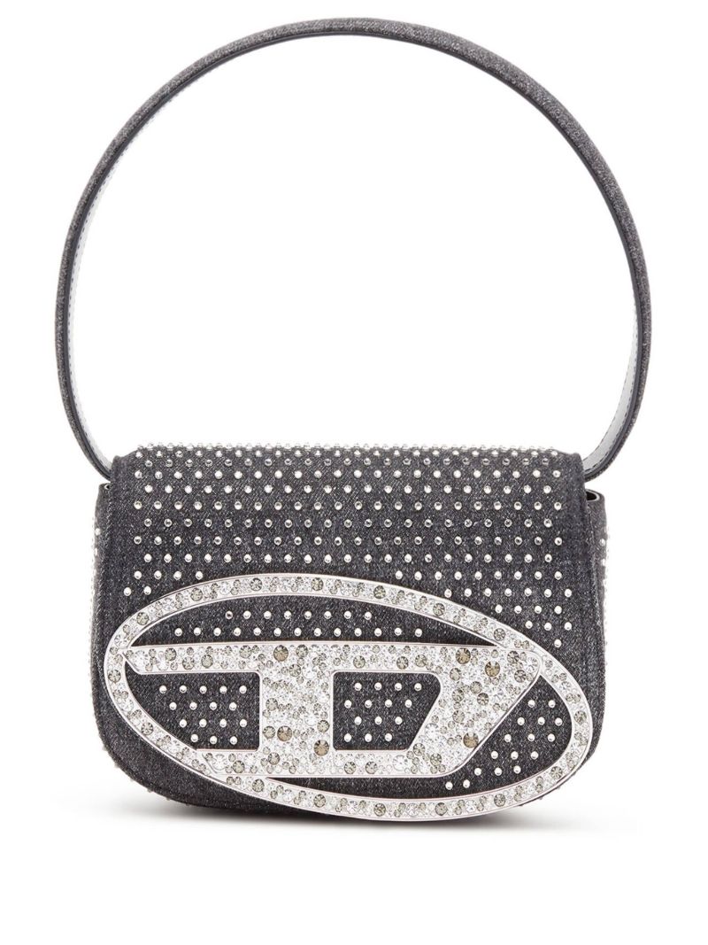 Black 1dr Crystal Denim Shoulder Bag