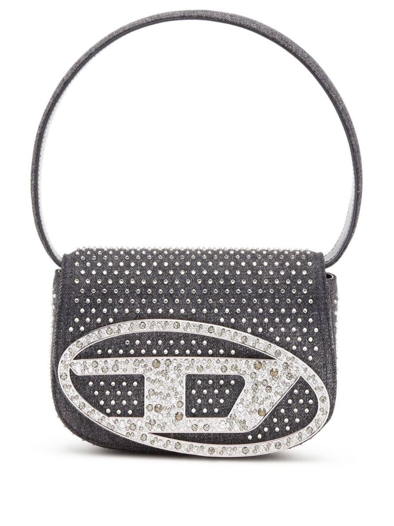 Black 1dr Crystal Denim Shoulder Bag