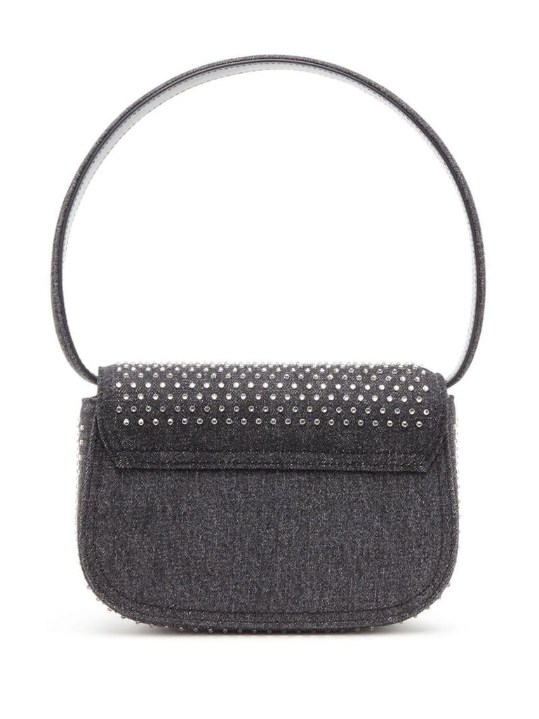 Black 1dr Crystal Denim Shoulder Bag