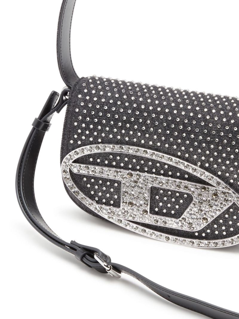 Black 1dr Crystal Denim Shoulder Bag