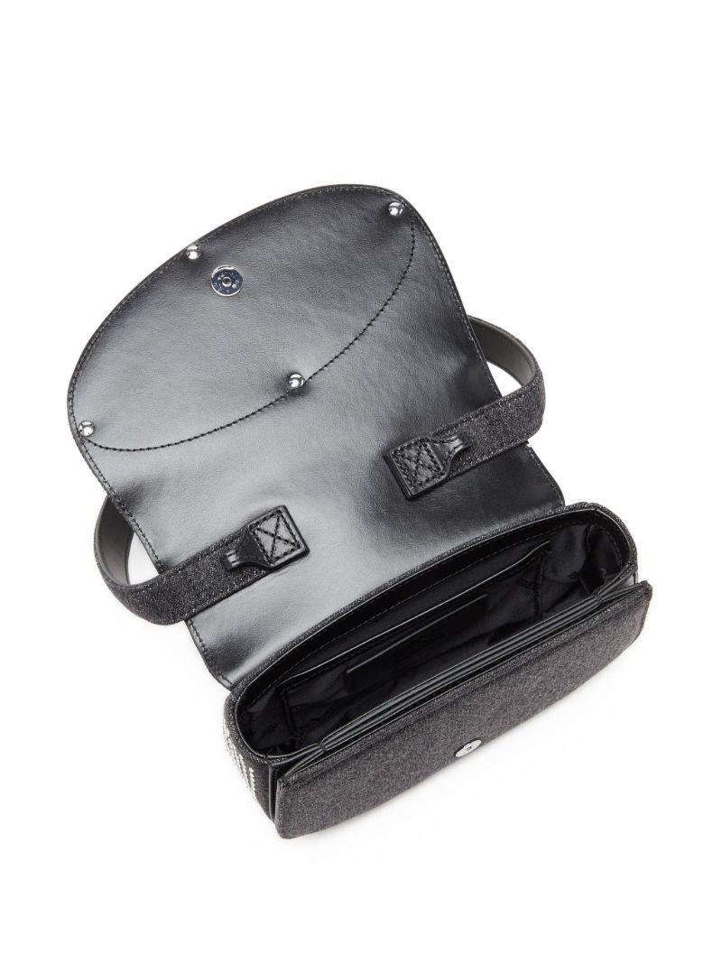Black 1dr Crystal Denim Shoulder Bag