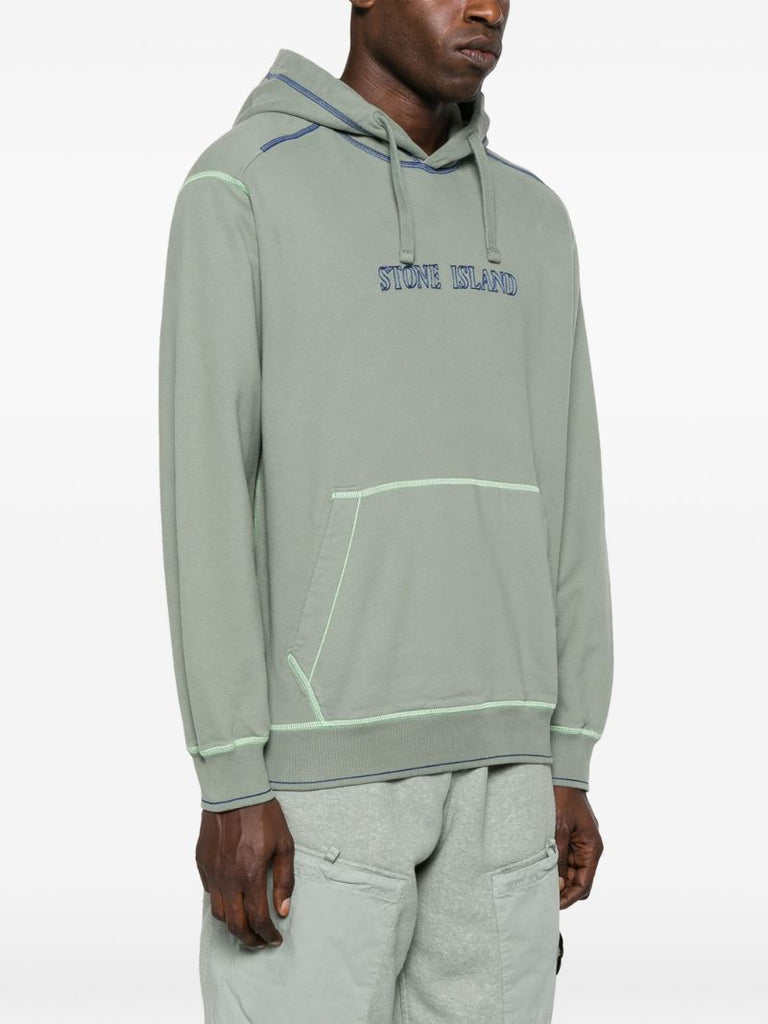 Green Logo Embroidered Cotton Hoodie
