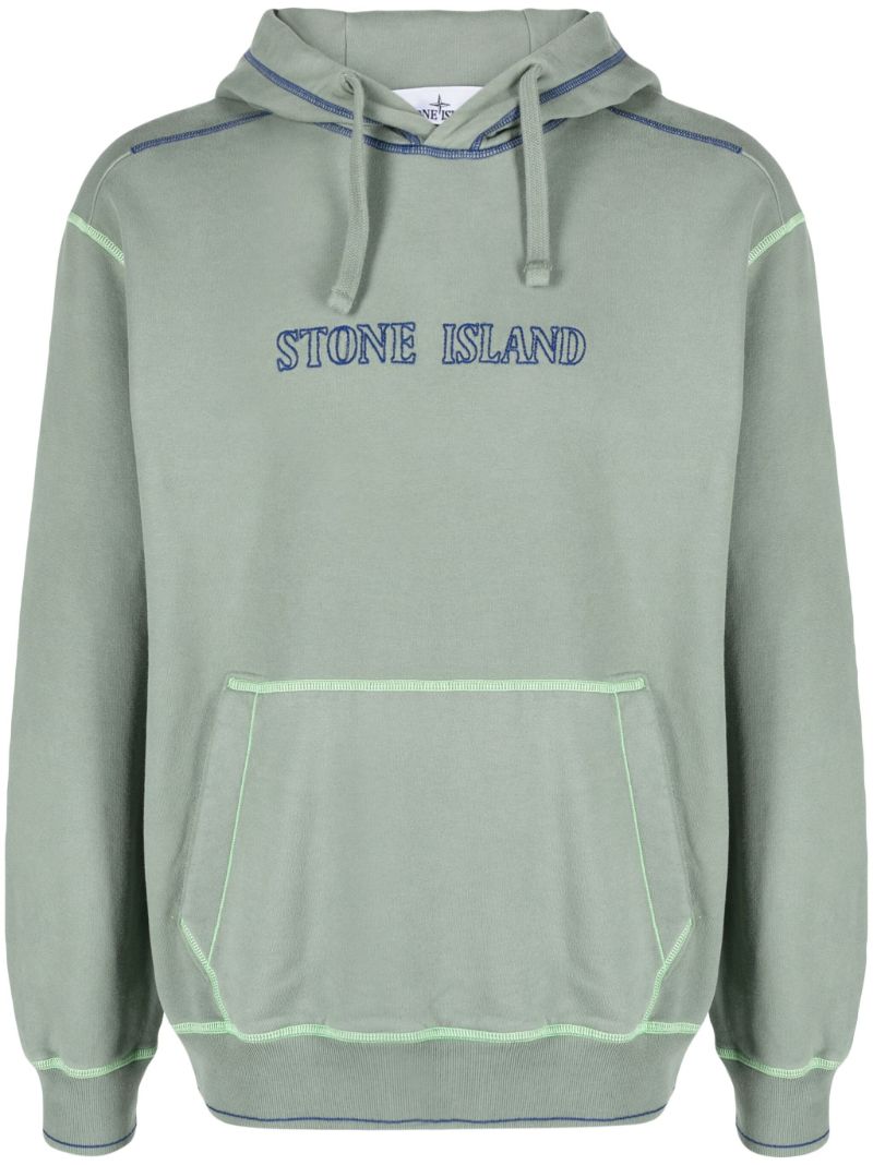 Green Logo Embroidered Cotton Hoodie