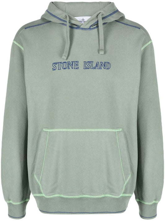 Green Logo Embroidered Cotton Hoodie