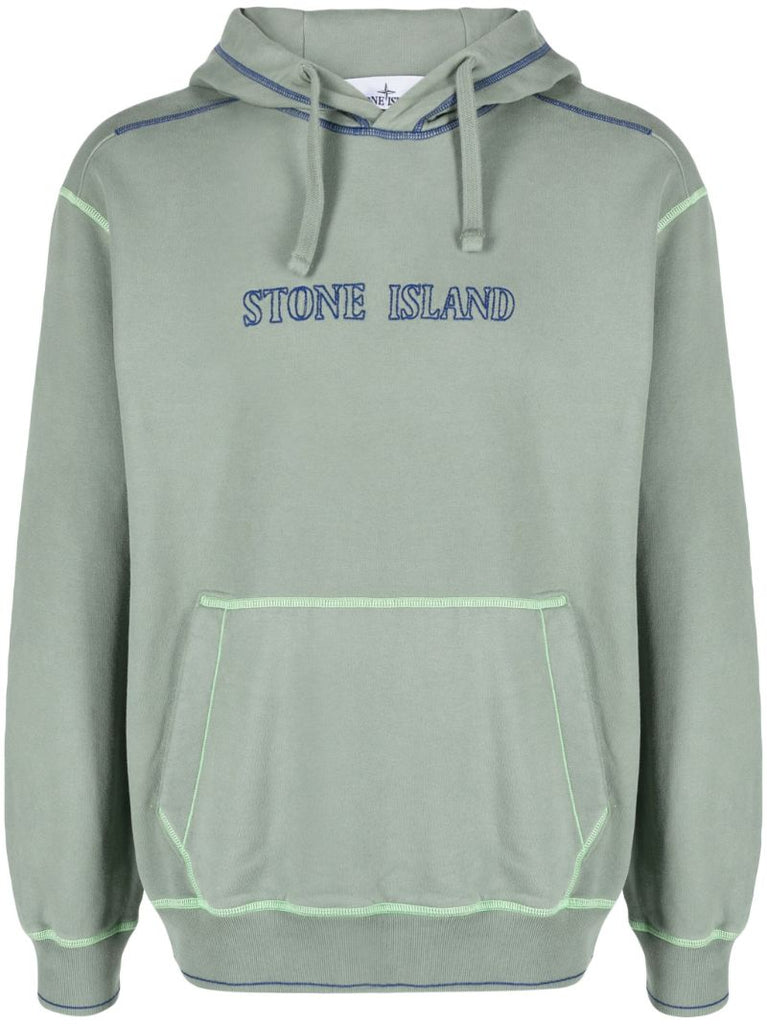 Green Logo Embroidered Cotton Hoodie
