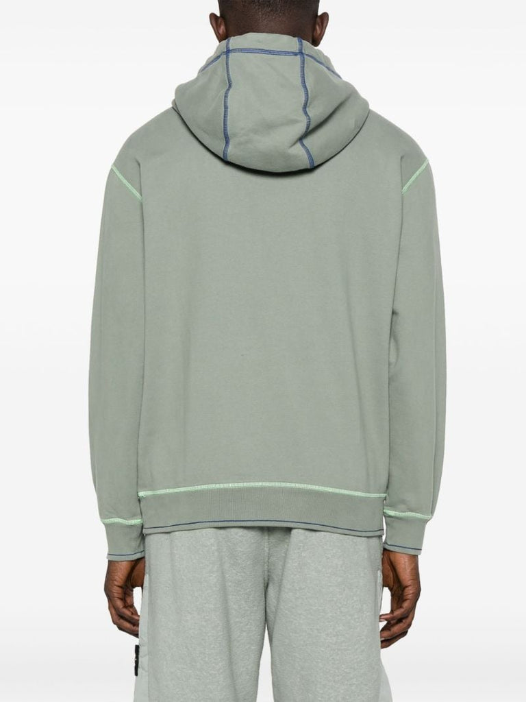 Green Logo Embroidered Cotton Hoodie