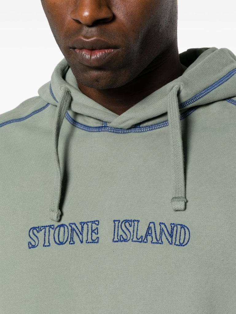 Green Logo Embroidered Cotton Hoodie