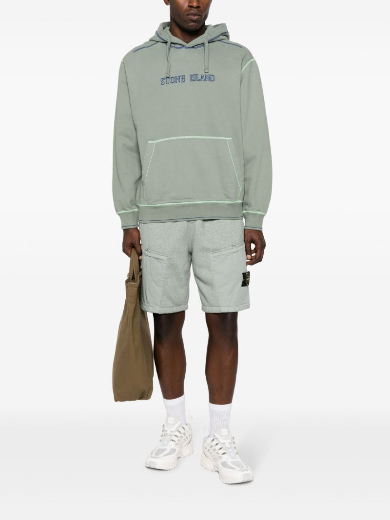 Green Logo Embroidered Cotton Hoodie
