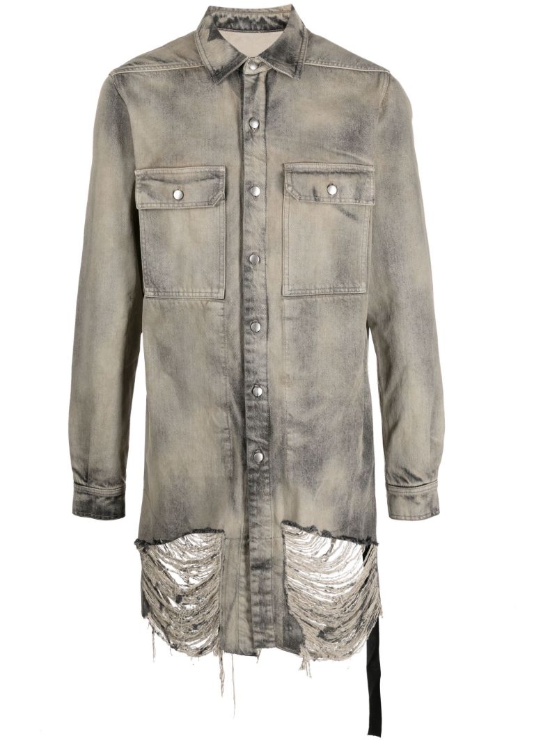 Grey Distressed Denim Shirt Jacket