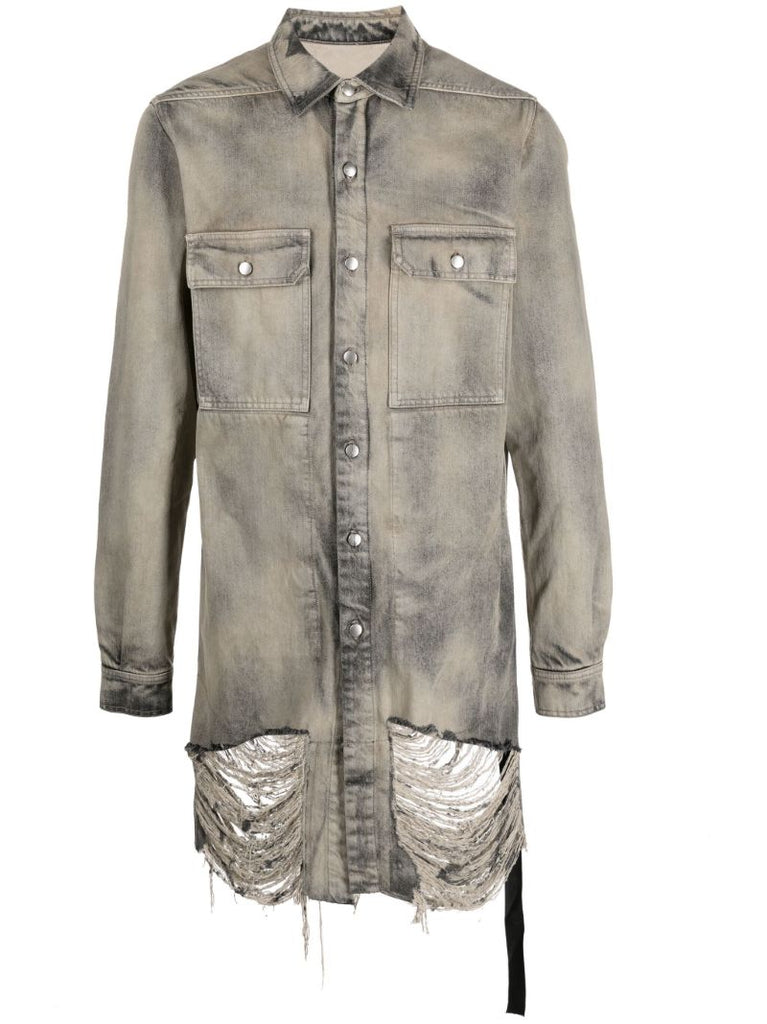 Grey Distressed Denim Shirt Jacket