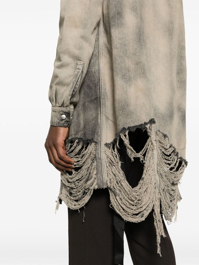 Grey Distressed Denim Shirt Jacket