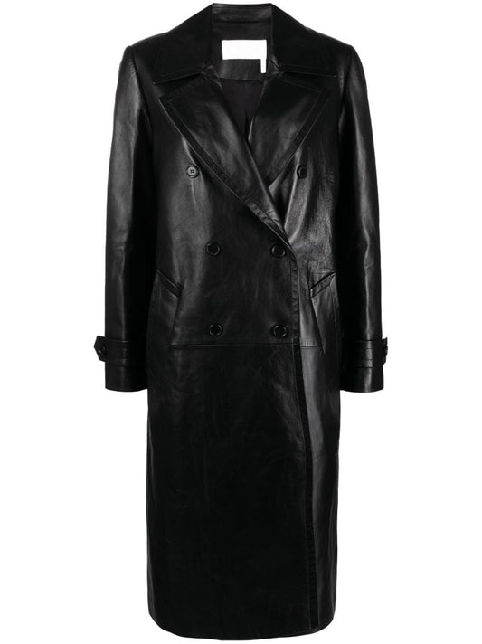 Black Double-breasted Nappa Leather Coat