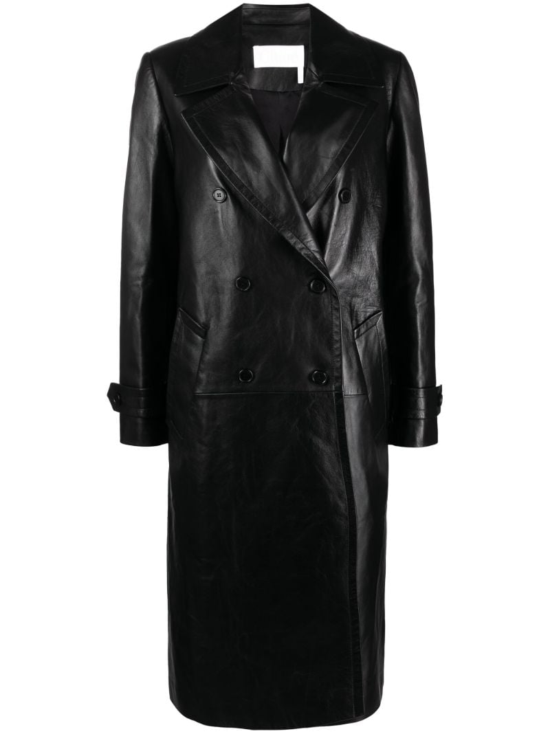 Black Double-breasted Nappa Leather Coat