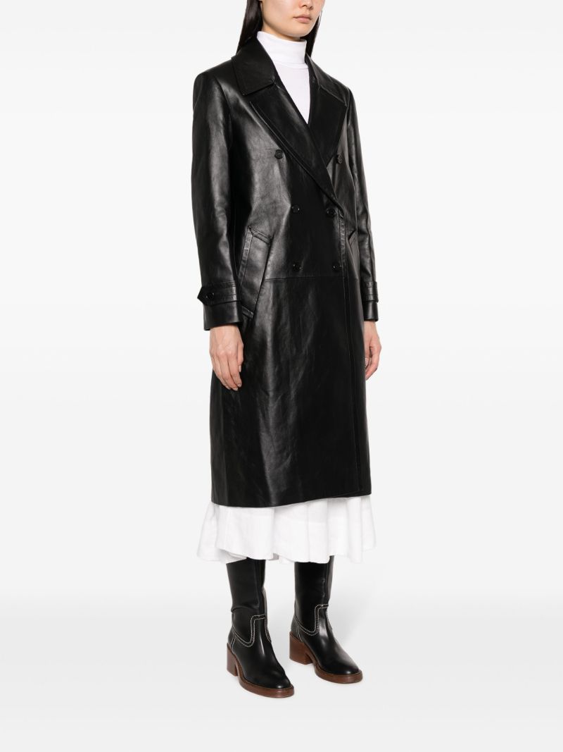Black Double-breasted Nappa Leather Coat