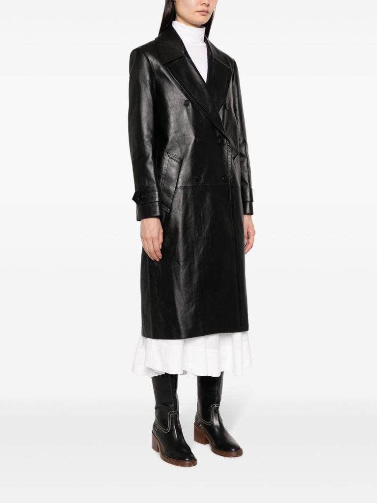 Black Double-breasted Nappa Leather Coat