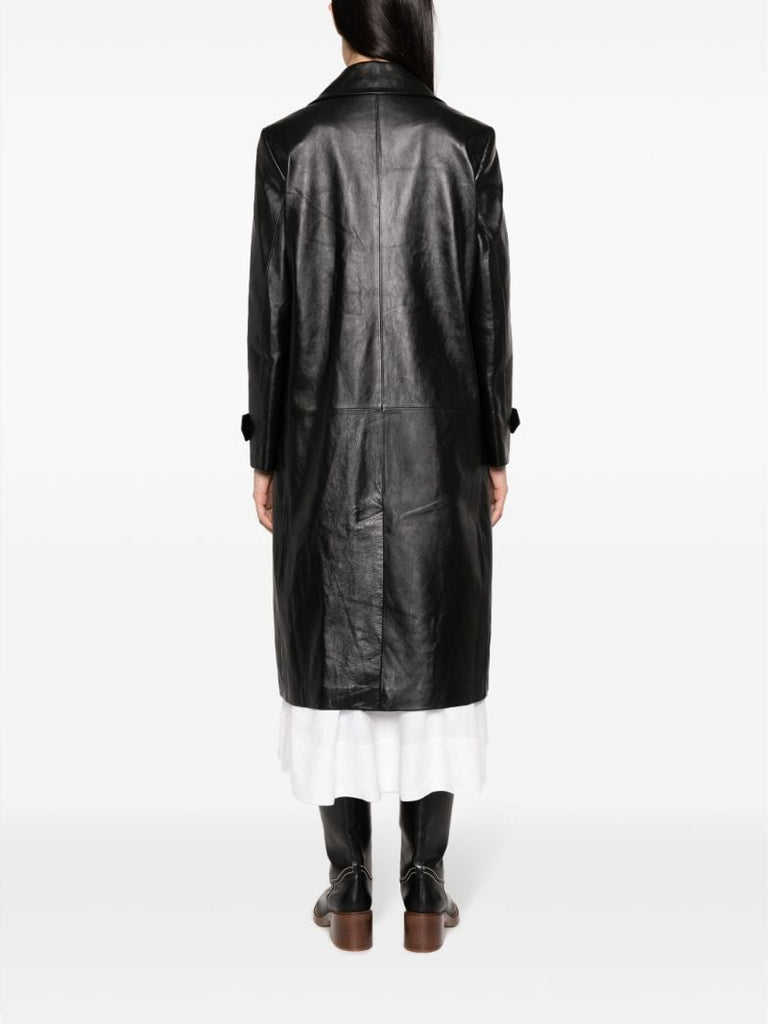 Black Double-breasted Nappa Leather Coat