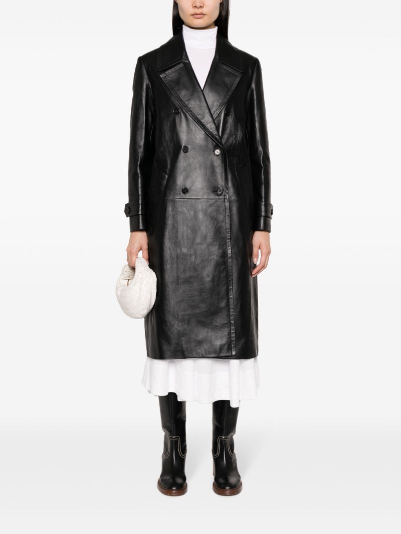 Black Double-breasted Nappa Leather Coat