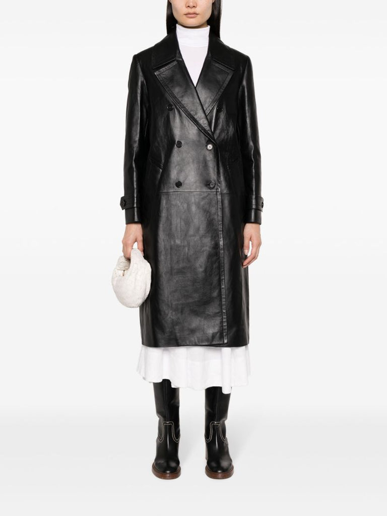 Black Double-breasted Nappa Leather Coat
