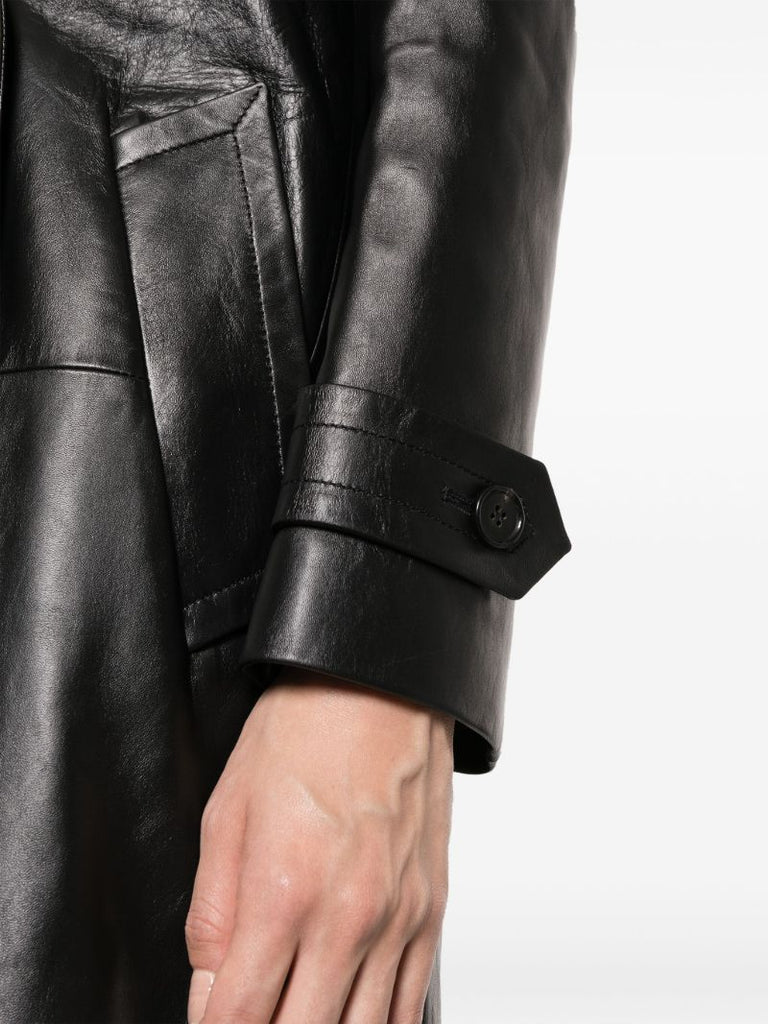 Black Double-breasted Nappa Leather Coat