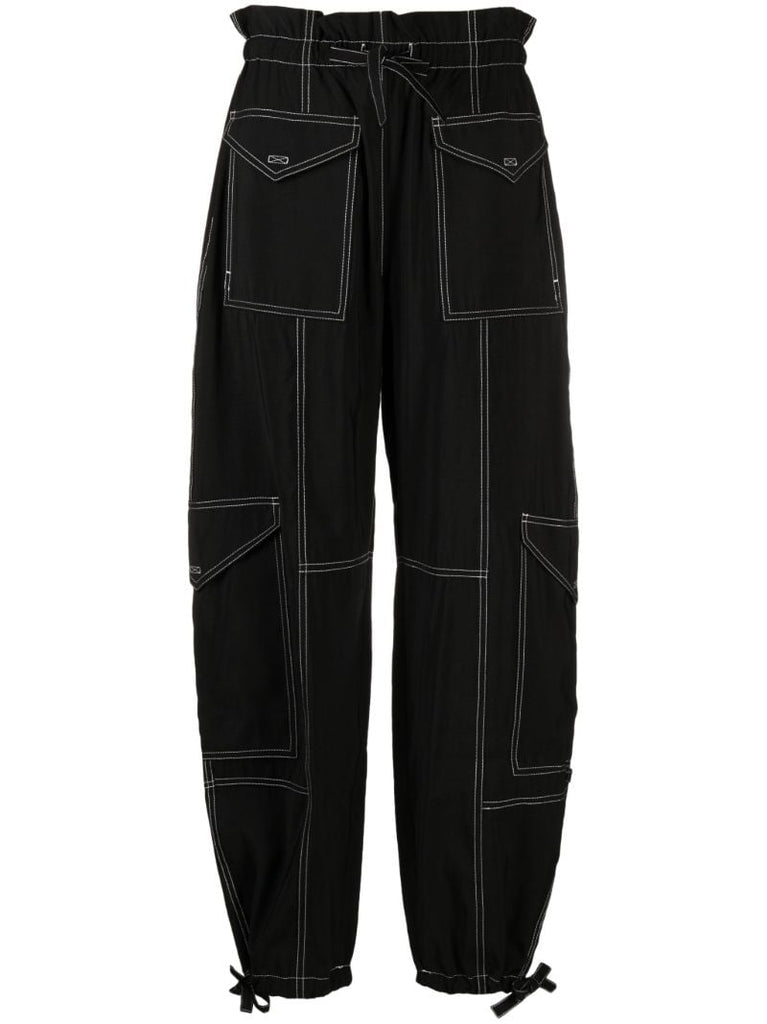 Black Paperbag-waist Cargo Trousers