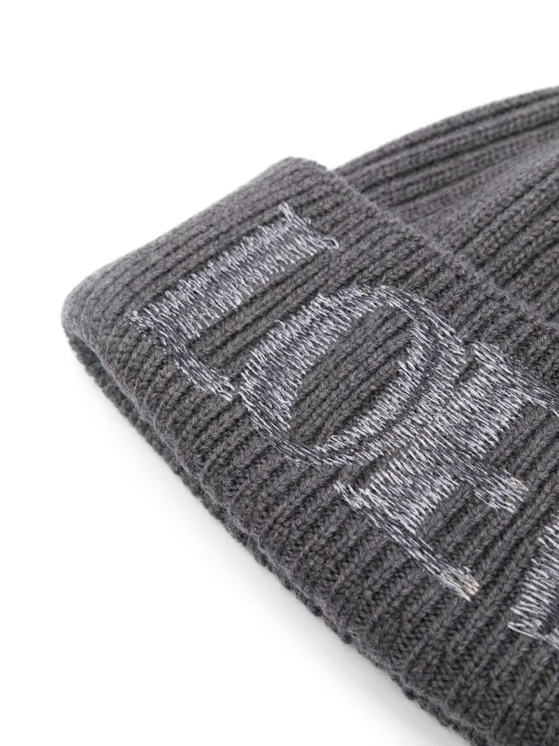 Grey Logo-embroidered Wool Beanie