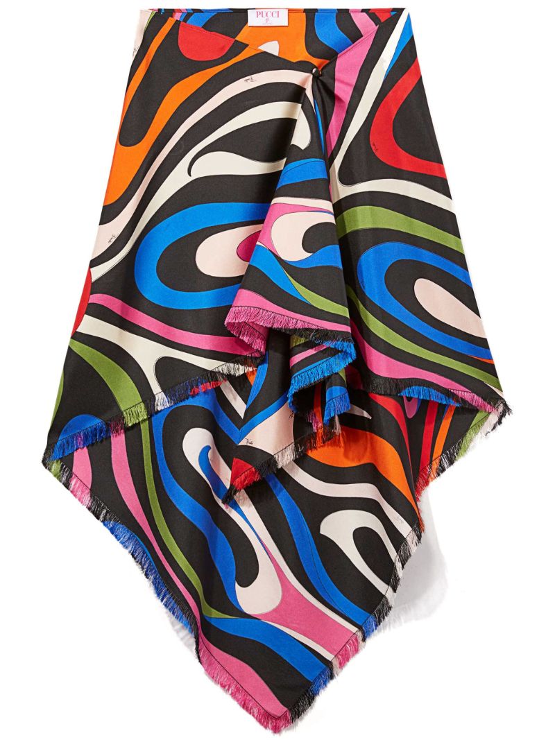 Orange Marmo-print Silk Sarong Skirt