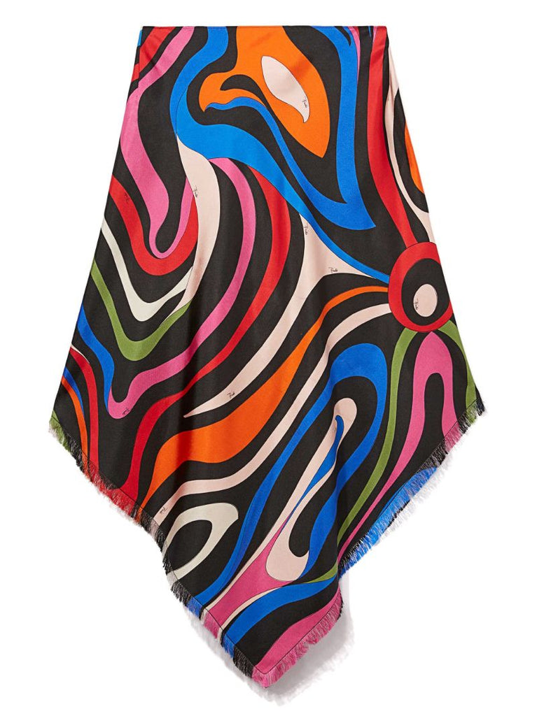 Orange Marmo-print Silk Sarong Skirt